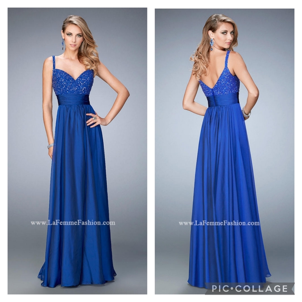 La Femme Chiffon Beaded Marine Blue size 2 Dress
